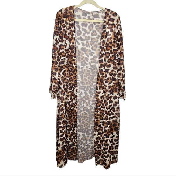 Sample Text Leopard Print Long Sleeve Simple Cover Up Long Kimono Cardigan XL - Picture 5 of 6